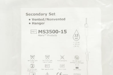 CareFusion MS3500-15 Alaris Secondary Set Vented/Nonvented Hanger 15 ml x 36inch